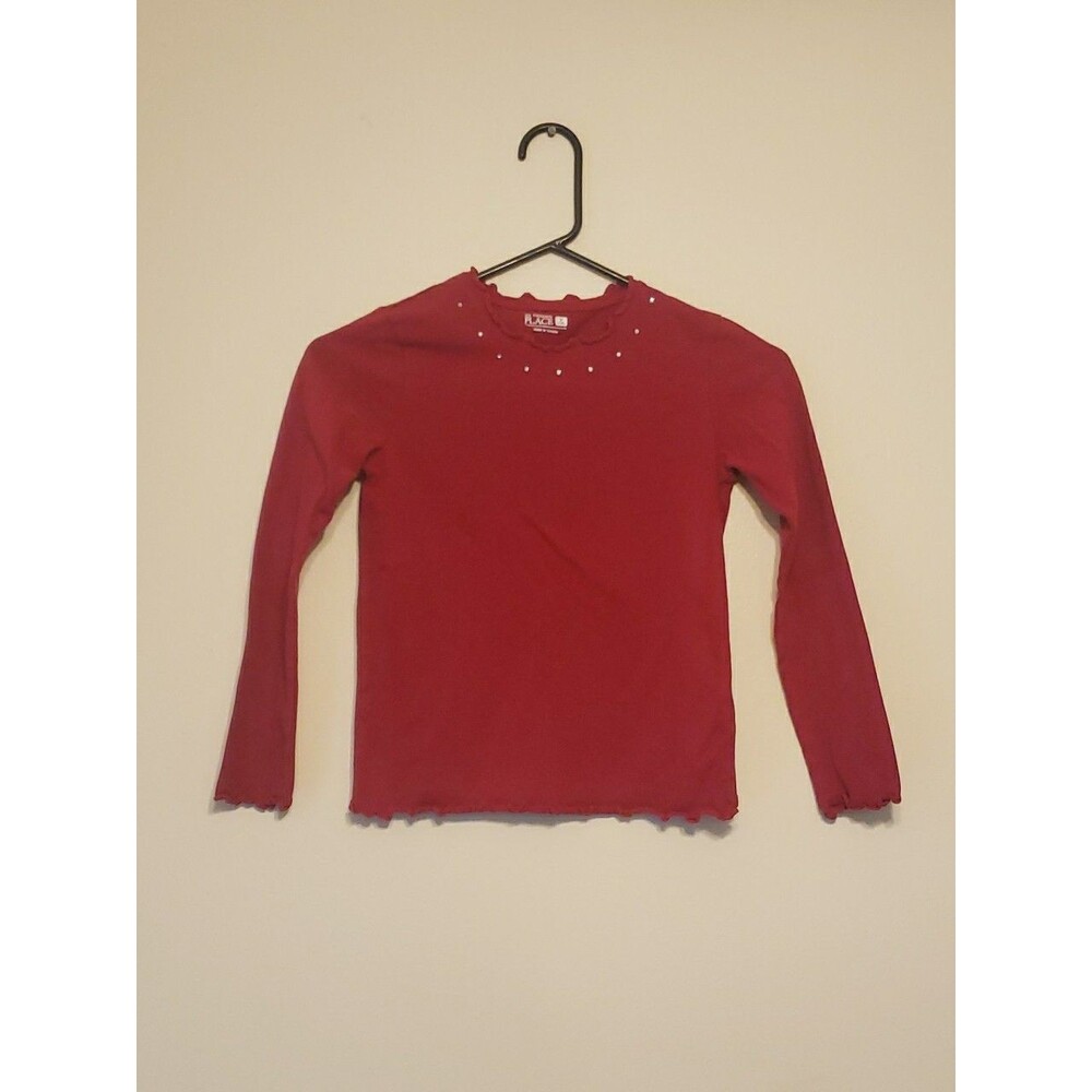 The Childrens Place Red Long Sleeve Blouse with Jewel Accents Around Neck -Size